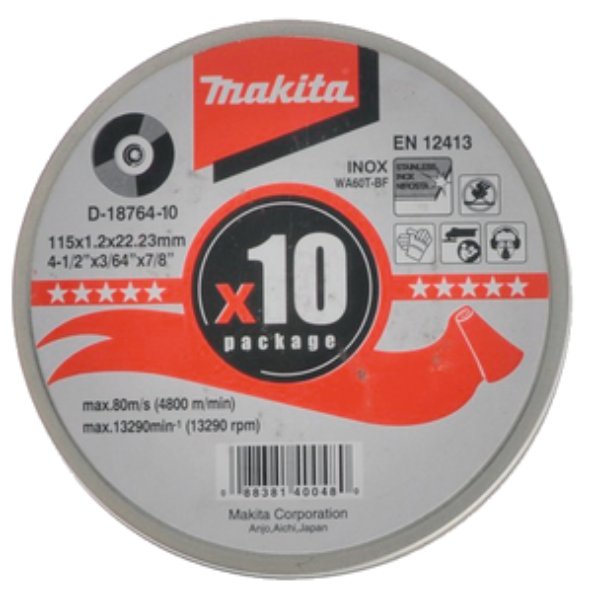 Picture of Makita Type 41 Standard Flat Inox Cutting Disc (115mm x 1mm x 22mm) - Pack 10