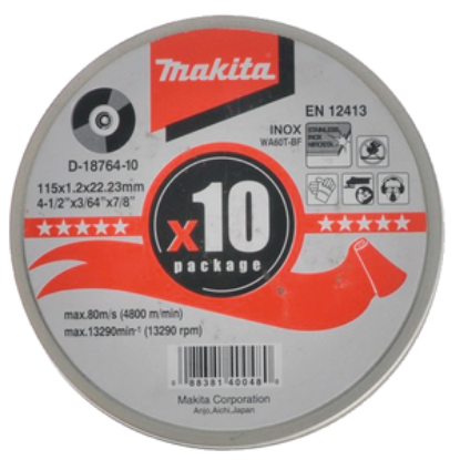 Picture of Makita Type 41 Standard Flat Inox Cutting Disc 115mm X 1mm X 22mm (Pack 10)
