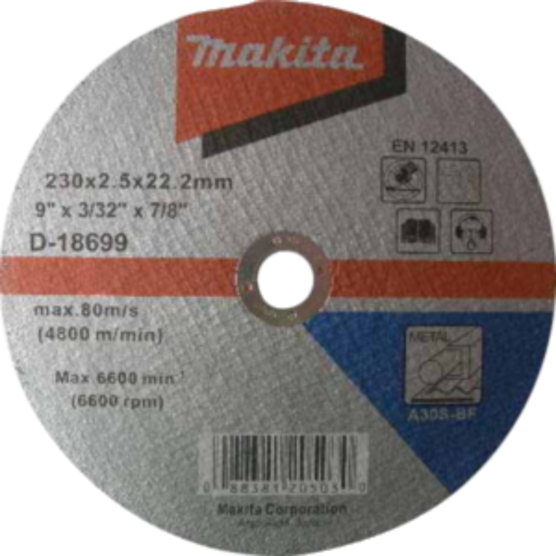 Picture of Makita A30S-Bf Flat - Type 41 Standard Metal Cutting Disc (230mm x 2.5mm x 22.23mm)