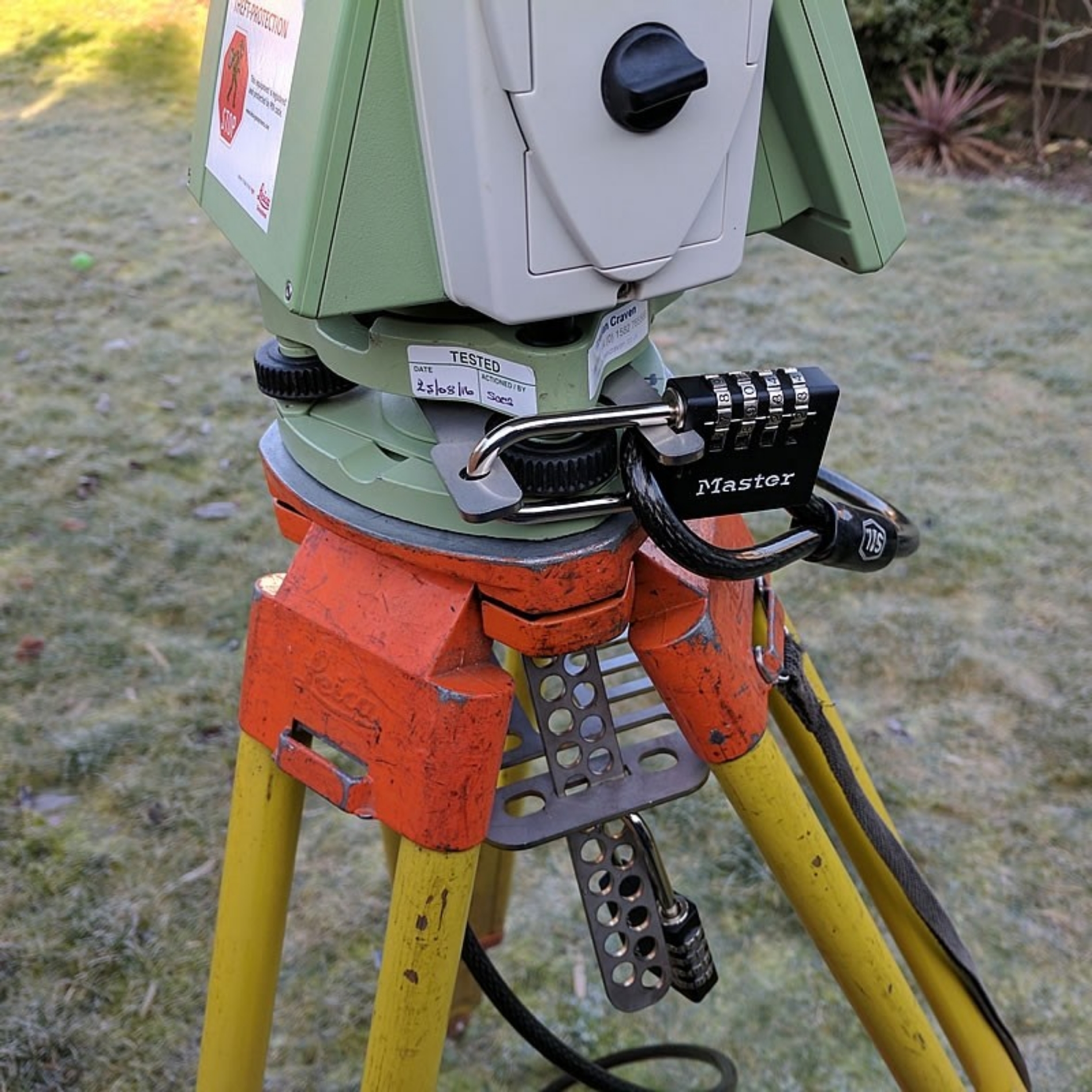 Wren-a-Guard Total Station Tripod Lock with Alarm and Lanyard