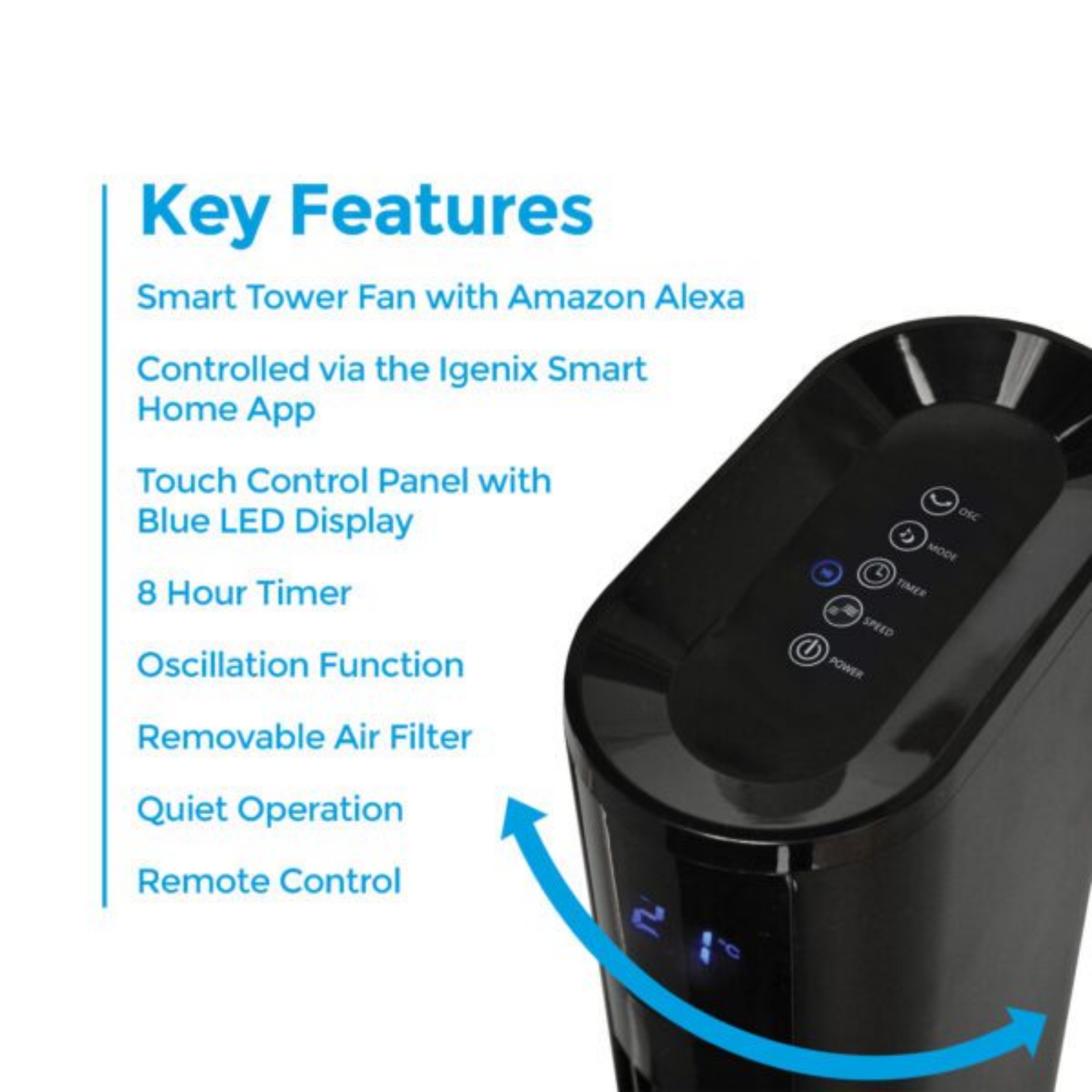 Smart Digital Tower Fan - Key Features