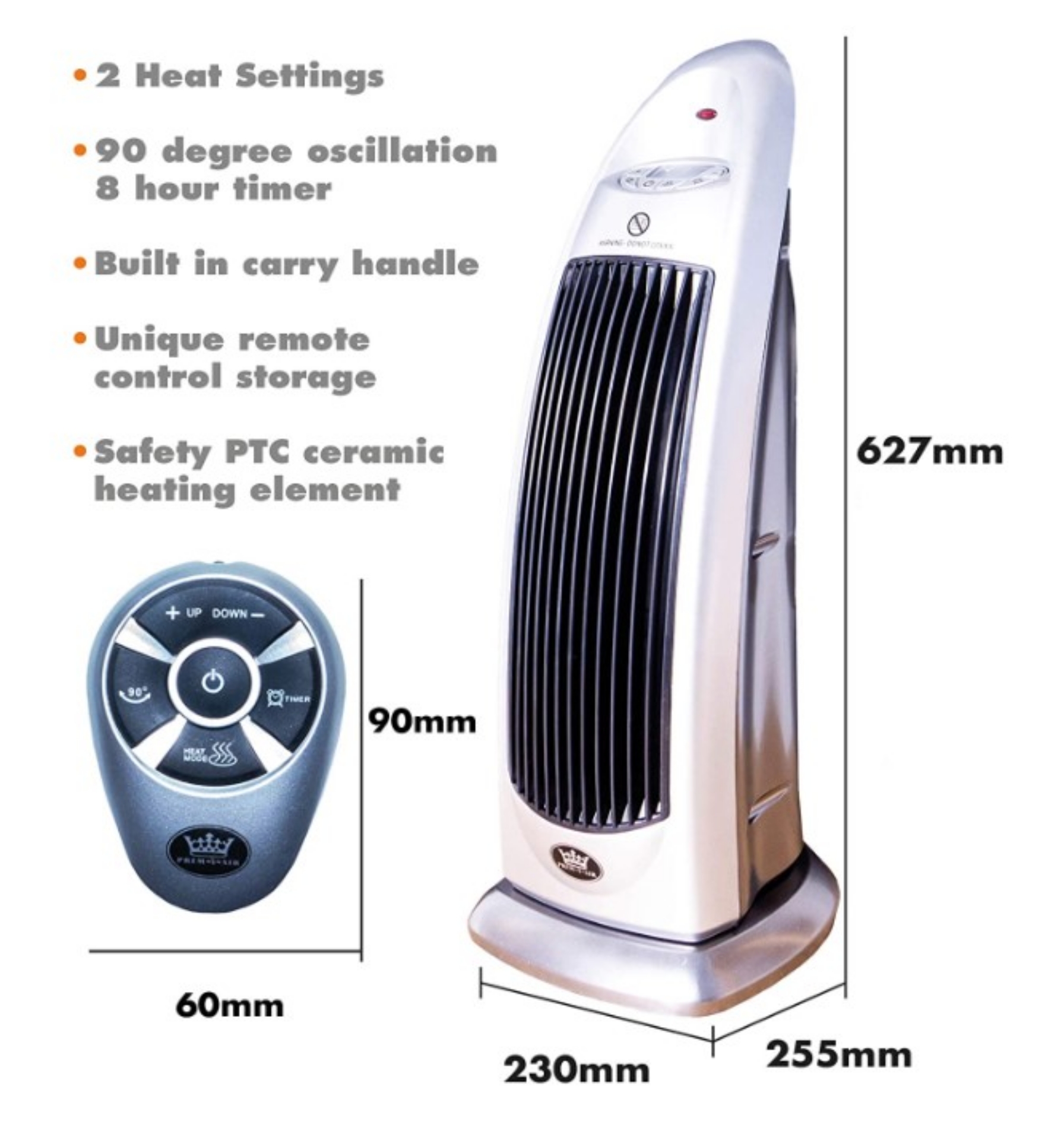 Prem-I-Air EH0240 1800W Oscillating Tower Fan and Heater Dimensions